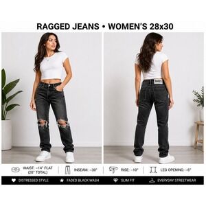 Ragged‎ Priest Ragged Jeans Black Distressed High Rise Mom Jeans Size 28 Grunge